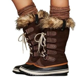 Sorel Dark Brown Joan of arctic Fur-Lined Winter lace up Boots preppy Y2K size 7